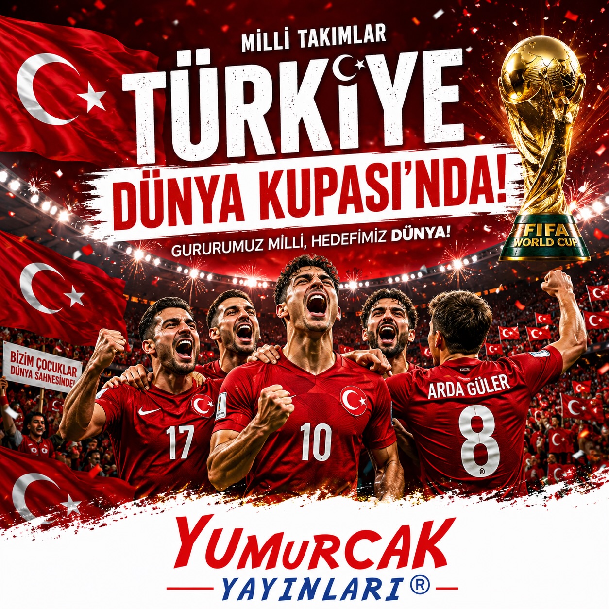 🇹🇷⚽️ Dünya sahnesine geri dönüyoruz!

Ay-yıldızlı formamızla, milyonların duası ve desteğiyle FIFA Dünya Kupası yolculuğu başlıyor. Şimdi hedef; mücadele etmek, gururlandırmak ve Türk futbolunun gücünü tüm dünyaya göstermek!

Biz inanıyoruz…
Bu hikâye daha yeni başlıyor! ❤️🤍

Haydi Türkiye! 🇹🇷

#Türkiye #MilliTakım #DünyaKupası #BizimÇocuklar #YumurcakYayınları